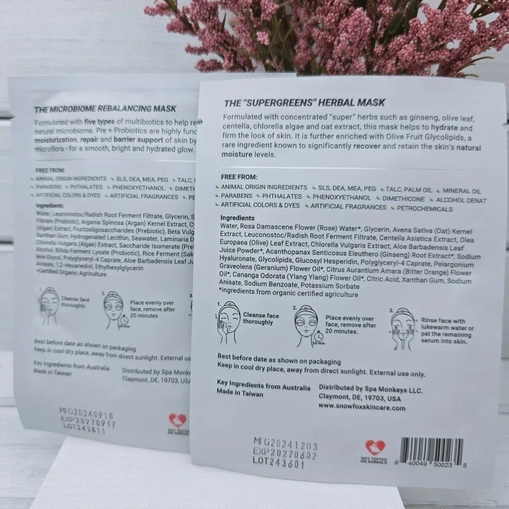 2 SnowFox Pre+ProBiotic Sake Herbal Youth Sheet Mask hydrating probiotic barrier
